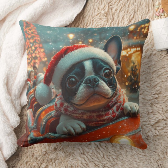 Boston Terrier Hond Roller Coaster Kerstmis Kussen (Deken)