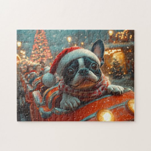 Boston Terrier Hond Roller Coaster Kerstmis Legpuzzel (Horizontaal)