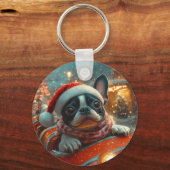 Boston Terrier Hond Roller Coaster Kerstmis Sleutelhanger (Voorkant)