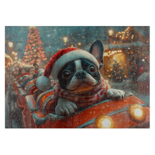 Boston Terrier Hond Roller Coaster Kerstmis Snijplank (Voorkant)