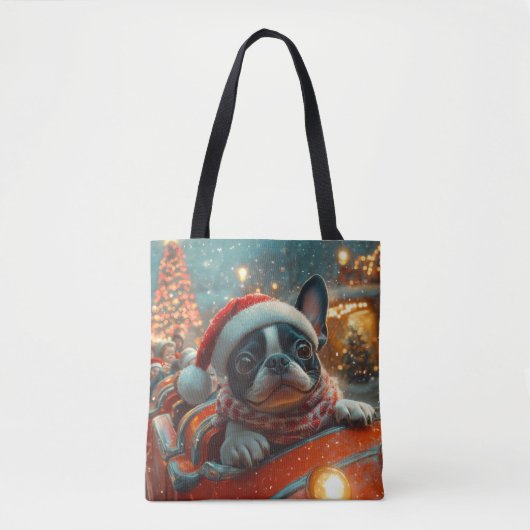 Boston Terrier Hond Roller Coaster Kerstmis Tote Bag (Voorkant)
