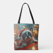 Boston Terrier Hond Roller Coaster Kerstmis Tote Bag (Achterkant)