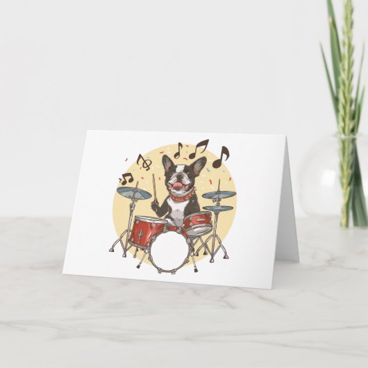 Boston Terrier hond speelt drums Kaart (Voorkant)