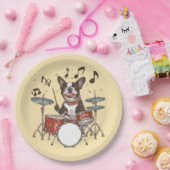 Boston Terrier-hond speelt drums Papieren Bordje (Feest)