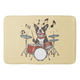 Boston Terrier hond speelt op drums Badmat