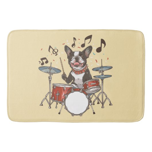 Boston Terrier hond speelt op drums Badmat (Voorkant)