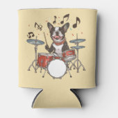 Boston Terrier hond speelt op drums Blikjeskoeler (Voorkant)