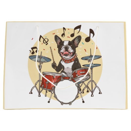 Boston Terrier hond speelt op drums Groot Cadeauzakje (Voorkant)