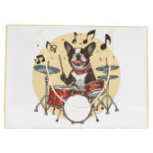 Boston Terrier hond speelt op drums Groot Cadeauzakje (Achterkant)
