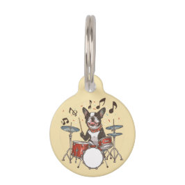 Boston Terrier Hond Speelt op Drums Huisdierpenning