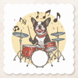 Boston Terrier-hond speelt op drums Kartonnen Onderzetters