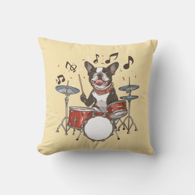 Boston Terrier-hond speelt op drums Kussen (Voorkant)