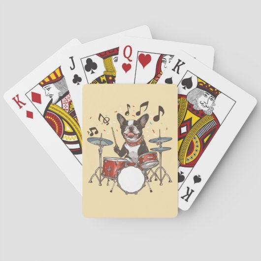 Boston Terrier-hond speelt op drums Pokerkaarten (Achterkant)