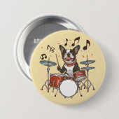 Boston Terrier-hond speelt op drums Ronde Button 7,6 Cm (Voorkant /achterkant)