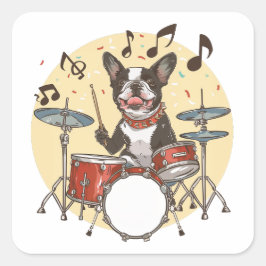 Boston Terrier-hond speelt op drums Vierkante Sticker