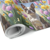 Boston Terrier Hond Spring Bloemen Schilderen Cadeaupapier (Rol Hoek)