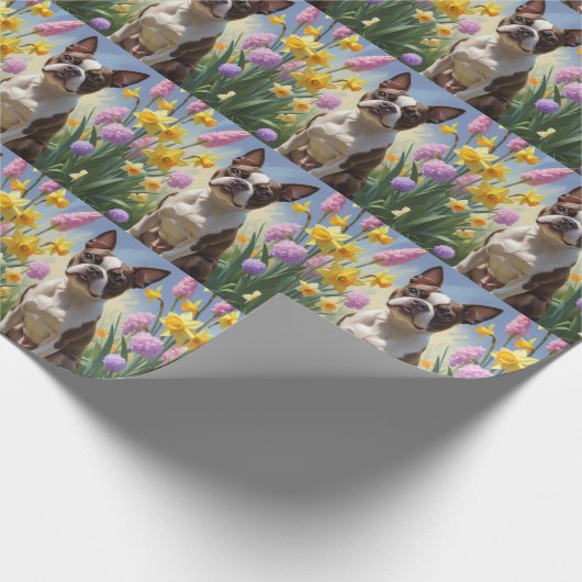 Boston Terrier Hond Spring Bloemen Schilderen Cadeaupapier (Hoek)