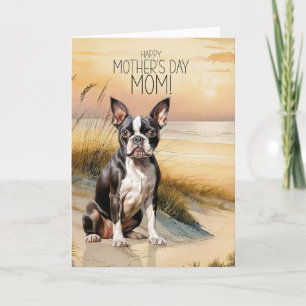 Boston Terrier-hond Sunset Strand Moederdag Feestdagen Kaart