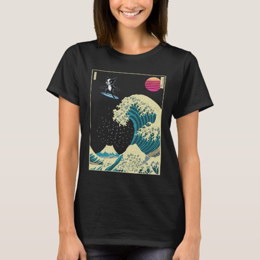 Boston Terrier Hond Surfen op een Kanagawa Wave Ja T-shirt (Voorkant)