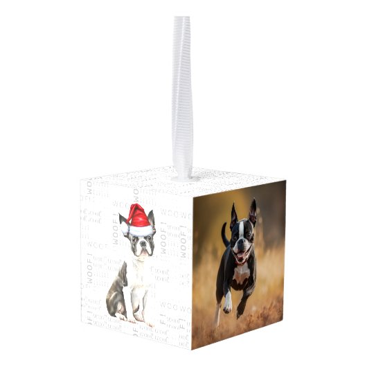 Boston Terrier hond twee foto kerstvakantie Decoratie (Achter hoekig)