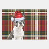 Boston Terrier Hond Vakantie Geplakt Kerstmis Inpakpapier Vel (Voorkant 3)
