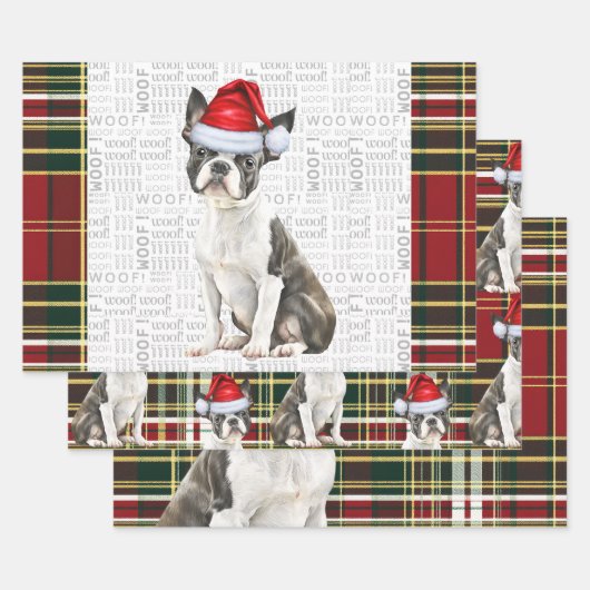 Boston Terrier Hond Vakantie Geplakt Kerstmis Inpakpapier Vel (Set)