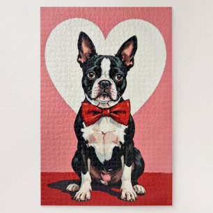 Boston Terrier Hond Valentijnsdag Dieprode Strik Legpuzzel