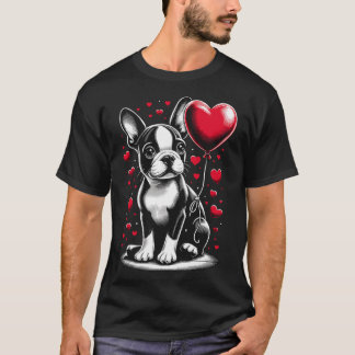 Boston Terrier hond Valentijnsdag hondeneigenaar V T-shirt