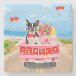 Boston Terrier Hond Valentijnsdag Vrachtauto Hartj Stenen Onderzetter