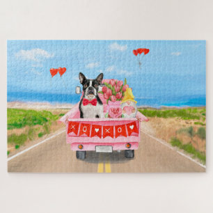 Boston Terrier-hond Valentijnsdag vrachtwagen hart Legpuzzel