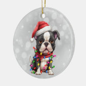 Boston Terrier Hond verpakt in kerstverlichting Keramisch Ornament (Links)