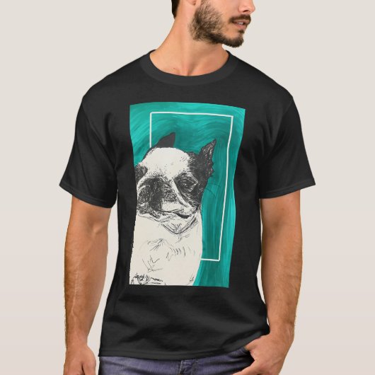 Boston Terrier-hond vette schets T-shirt (Voorkant)
