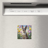 Boston Terrier Hond Voorjaarsbloemen Schilderij Magneet (Insitu (Vaatwasser))
