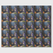 Boston Terrier-hond Whimsical Halloween-schilderij Cadeaupapier (Vlak)