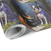 Boston Terrier-hond Whimsical Halloween-schilderij Cadeaupapier (Rol Hoek)