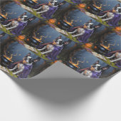 Boston Terrier-hond Whimsical Halloween-schilderij Cadeaupapier (Hoek)