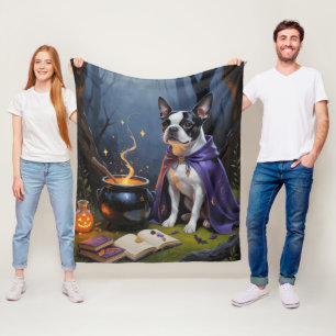 Boston Terrier Hond Whimsicale Halloween Schilderi Fleece Deken