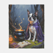 Boston Terrier Hond Whimsicale Halloween Schilderi Fleece Deken (Voorkant)