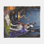 Boston Terrier Hond Whimsicale Halloween Schilderi Fleece Deken (Voorkant (Horizontaal))