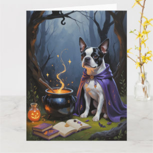 Boston Terrier-hond Whimsy Halloween-schilderij Kaart
