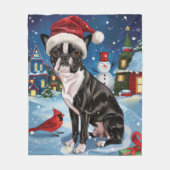 Boston Terrier Hond Winter Wonderland Kerstvreugde Fleece Deken (Voorkant)