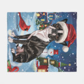 Boston Terrier Hond Winter Wonderland Kerstvreugde Fleece Deken (Voorkant (Horizontaal))