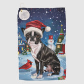 Boston Terrier Hond Winter Wonderland Kerstvreugde Golfhanddoek (Voorkant)