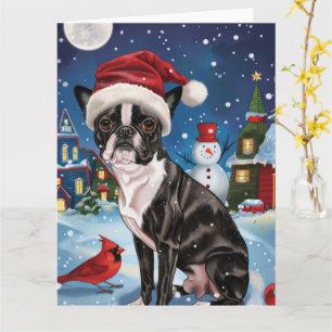 Boston Terrier Hond Winter Wonderland Kerstvreugde Kaart