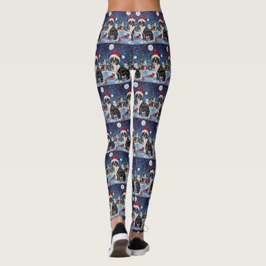 Boston Terrier Hond Winter Wonderland Kerstvreugde Leggings (Achterkant)