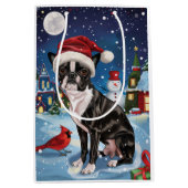 Boston Terrier Hond Winter Wonderland Kerstvreugde Medium Cadeauzakje (Voorkant)