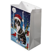 Boston Terrier Hond Winter Wonderland Kerstvreugde Medium Cadeauzakje (Achterkant Gekanteld)