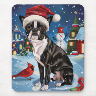 Boston Terrier Hond Winter Wonderland Kerstvreugde Muismat