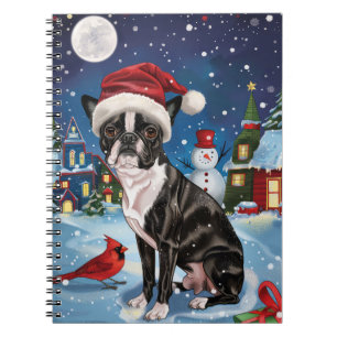 Boston Terrier Hond Winter Wonderland Kerstvreugde Notitieboek