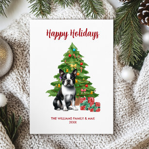 Boston Terrier Honden Familie Kerstmis Feestdagenkaart